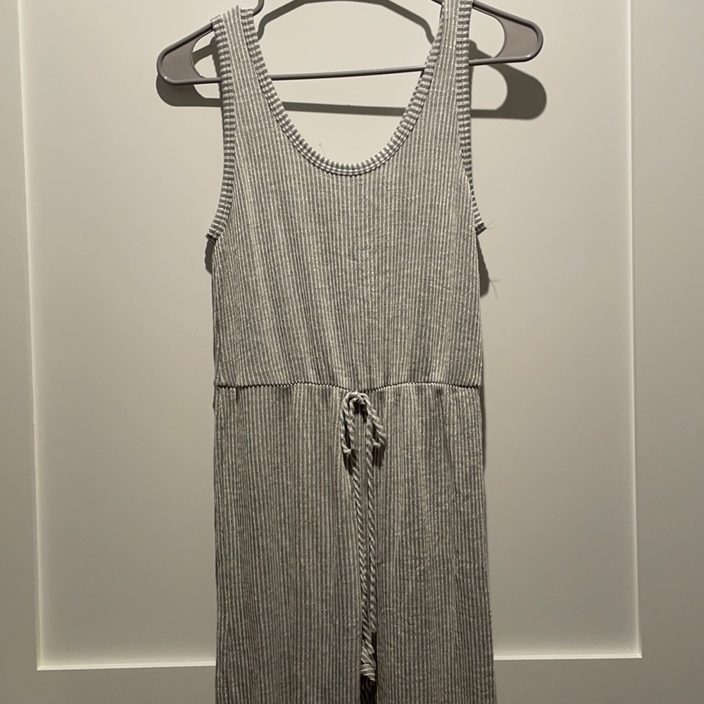 Caution to the Wind Gray and White Jumpsuit
